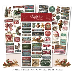 Christmas Sign & Label Rub On Transfer Stickers - 3 Sheets Pack