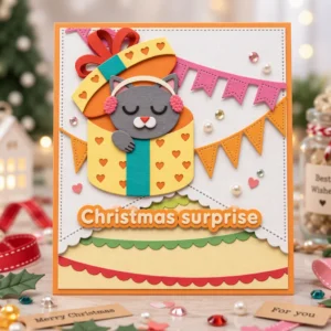 Sumflying Cat In Gift Box Metal Cutting Dies Christmas Surprise Cat Gift Card Realistic 01