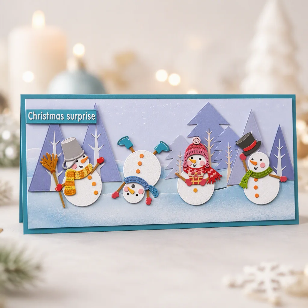 Sumflying Christmas Snowman Metal Cutting Dies Christmas Surprise Snowmen Pano Card Realistic 01
