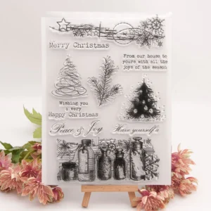 Christmas Tree Peace Joy Stamp Set - detail view | clear stamp