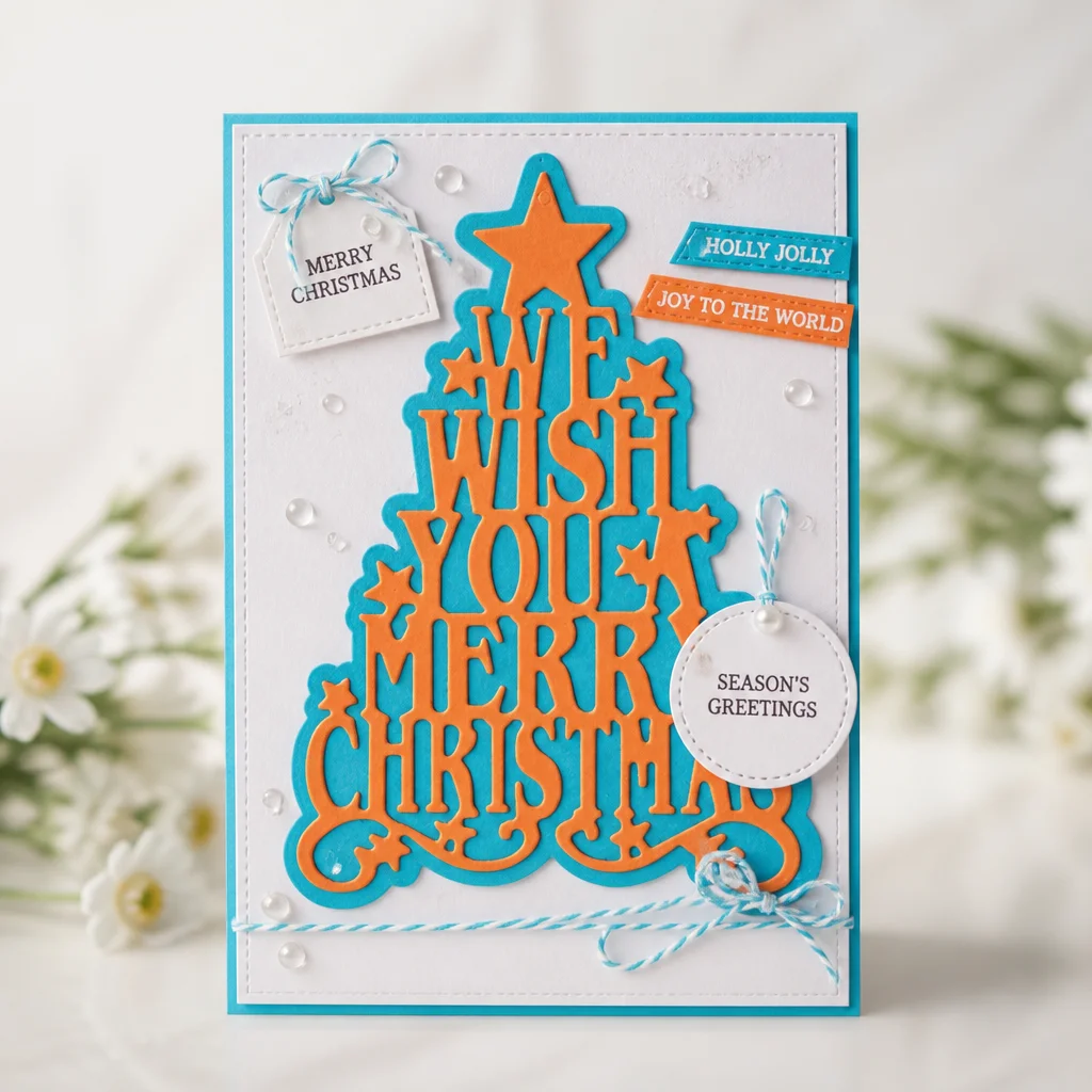 Merry Christmas Tree with Words Metal Cutting Dies Christmas Wish Tree Card 01
