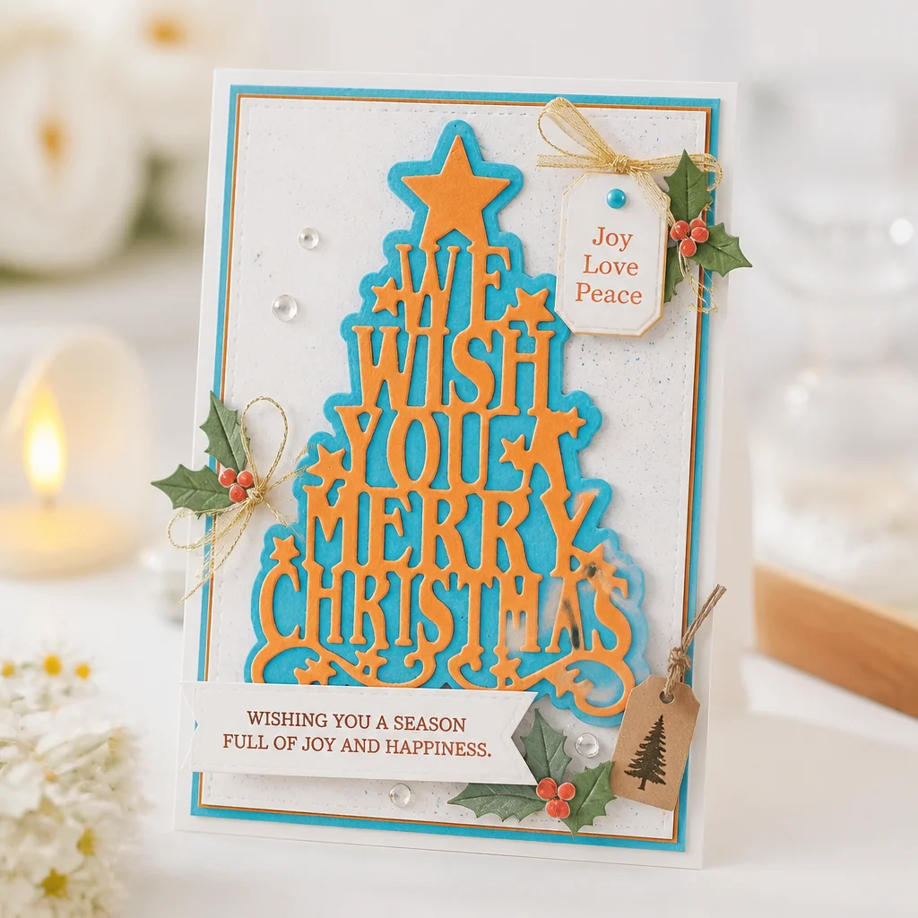 Merry Christmas Tree with Words Metal Cutting Dies Christmas Wish Tree Card 02