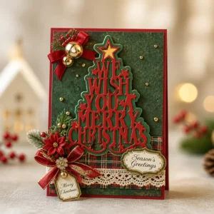 Christmas Wish Tree Card Red Green Gold