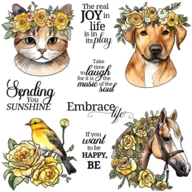 Sumflying Cute Animals Flowers Kitten Puppy Clear Stamps