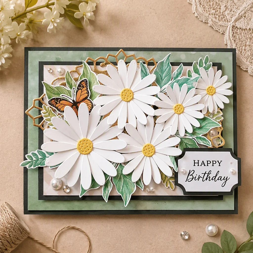 Flowers Metal Cutting Dies Daisy Butterfly Card 2