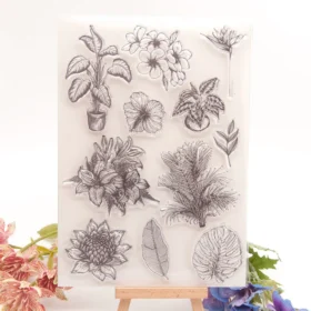 Different Tropical Leaves Flowers Stamp Set