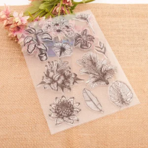 Different Tropical Leaves Flowers Stamp Set - lifestyle photo | clear stamp
