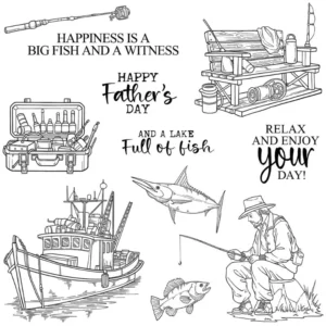 Father Fishing And Fishing Boat Clear Stamps 02