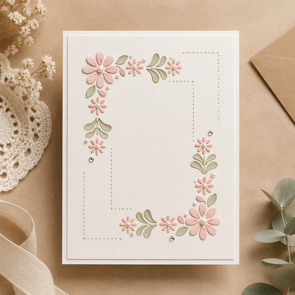 Rectangle Flower Metal Cutting Dies Floral Stitched Frame Card 3
