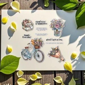 Sumflying Flower Bicycle Basket Girl Clear Stamps Flower Bicycle Clear Stamps 04