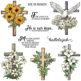 Sumflying Flower Cross Religious Faith Clear Stamps