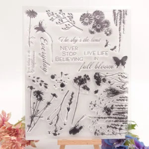 Flower Leaves Branch Butterfy Stamp Set - size chart | clear stamp