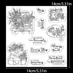 Sumflying Flowers Travel Suitcase Clear Stamps Flowers And Travel Clear Stamps 02