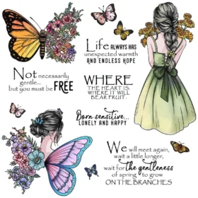 Sumflying Flowers Butterfly Girl Garden Clear Stamps