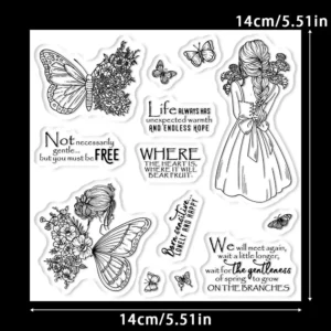 Sumflying Flowers Butterfly Girl Garden Clear Stamps Flowers Butterfly Girl Clear Stamps 02