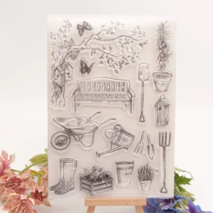 Gardening Tools Stamp Set - detail view | clear stamp