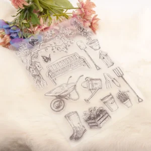 Gardening Tools Stamp Set - size chart | clear stamp