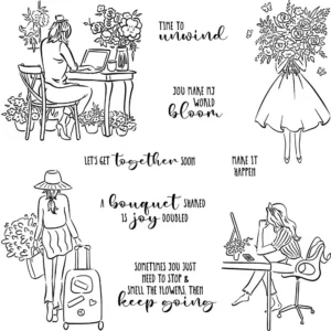 Sumflying Girls Work Travel Flowers Clear Stamps Girls Daily Life Clear Stamps 04