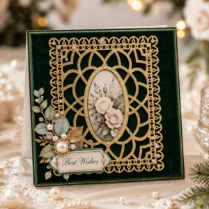 Gold Lace Oval Frame Card Realistic 01