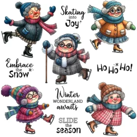 Sumflying Grandma Skating Winter Ice Clear Stamps
