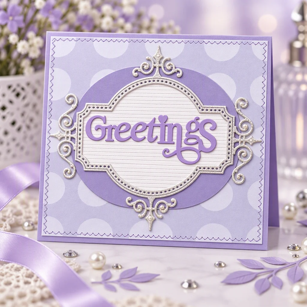 Sumflying Decorative Flower Frame Metal Cutting Dies Greetings Purple Silver Card Realistic 01