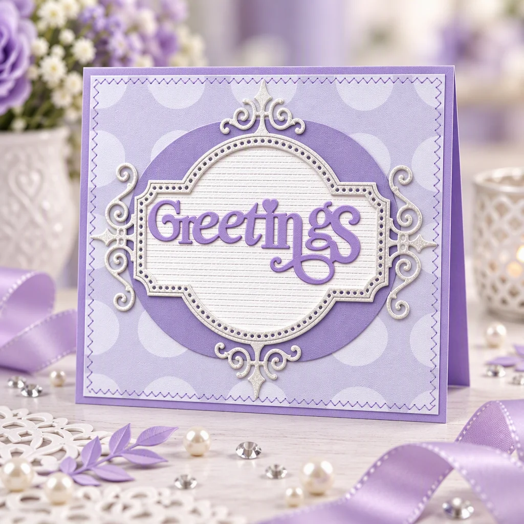 Sumflying Decorative Flower Frame Metal Cutting Dies Greetings Purple Silver Card Realistic 02