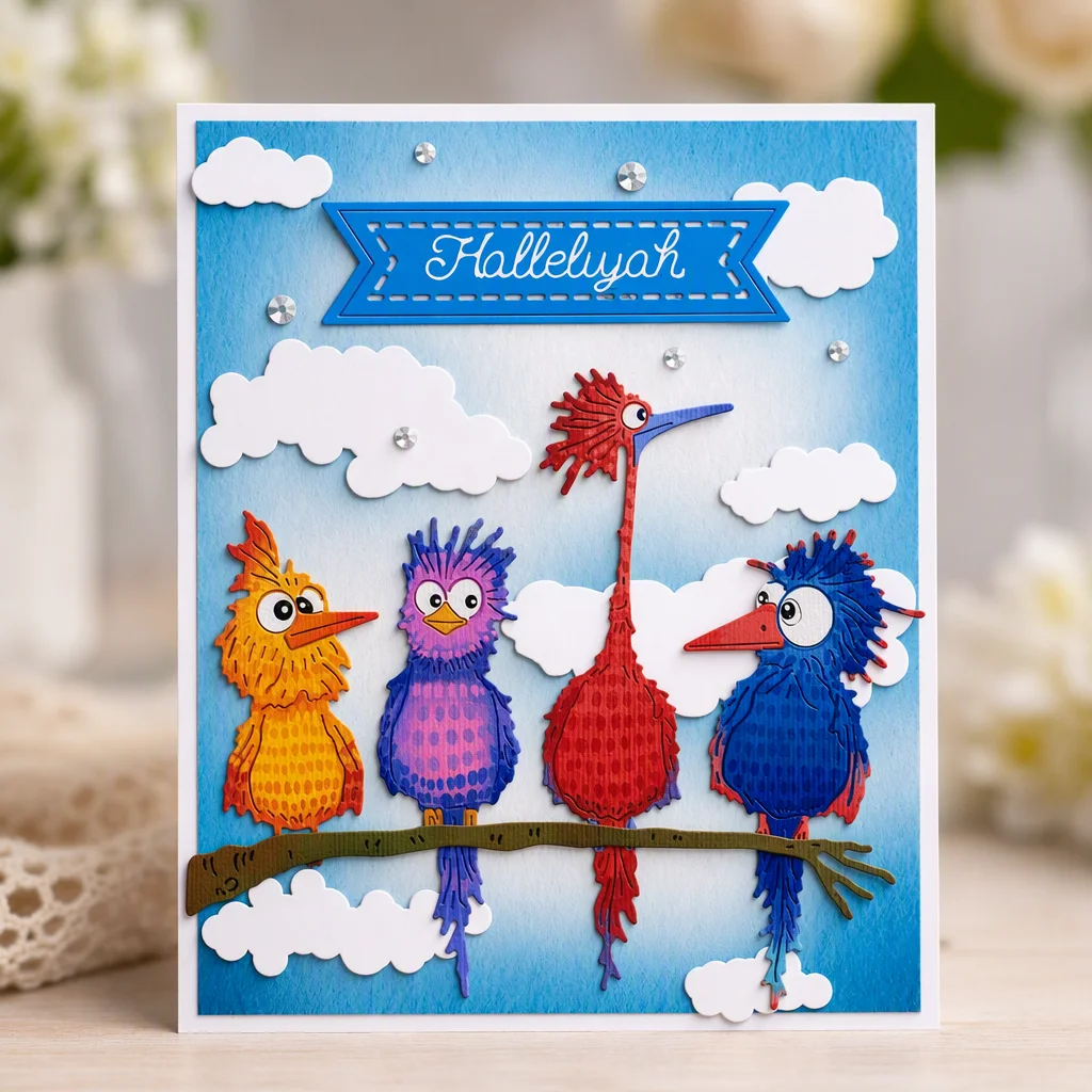 Sumflying Funny Birds Metal Cutting Dies Hallelujah Birds Card Realistic 01