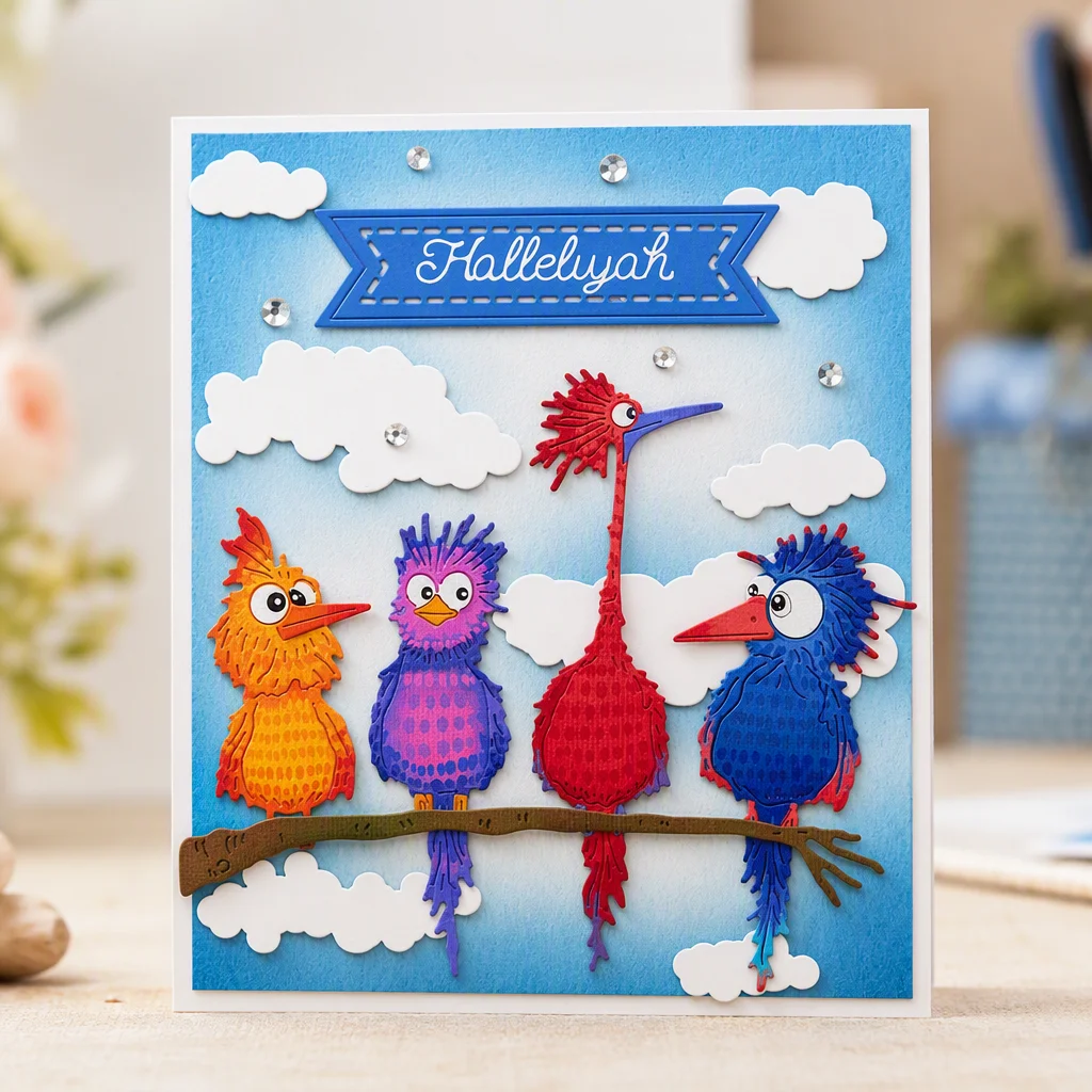 Sumflying Funny Birds Metal Cutting Dies Hallelujah Birds Card Realistic 02