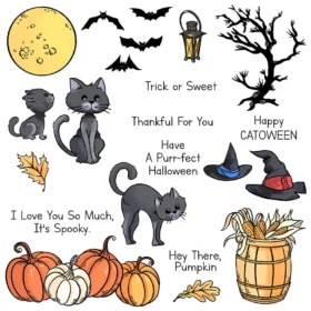 Sumflying Halloween Cat Witch Clear Stamps