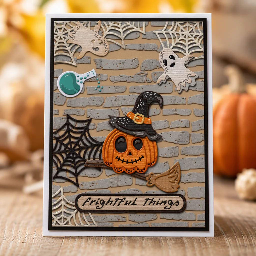 Sumflying Halloween Spooky Elements Metal Cutting Dies Halloween Witch Pumpkin Card Realistic 02