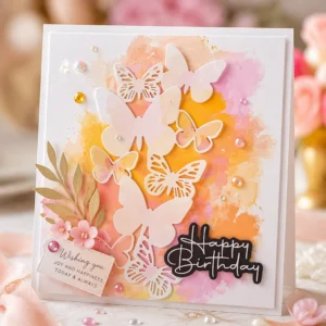 Happy Birthday Butterflies Watercolor Card Realistic 01