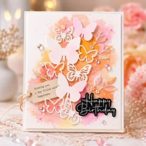 Happy Birthday Butterflies Watercolor Card Realistic 02