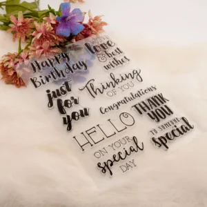 Happy Birthday Hello Stamp Set - size chart | clear stamp