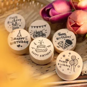 Happy Birthday Wooden Rubber Stamp Set