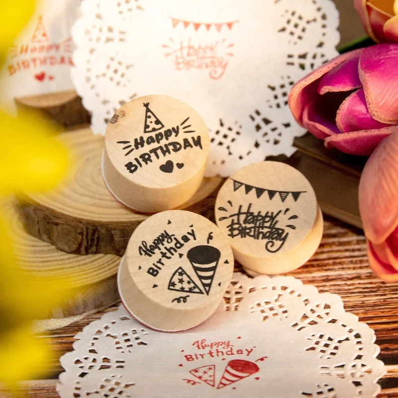 Sumflying Happy Birthday Wooden Rubber Stamp Set - image 3 Sumflying Happy Birthday Wooden Rubber Stamp Set - image 3