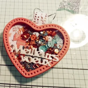 Detail view – Sumflying Heart Keychain Fob Metal Cutting Dies die-cut result on paper