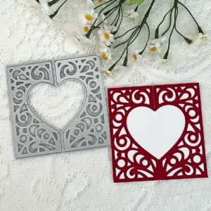 Detail view – Sumflying Heart Lace Rectangle Metal Cutting Dies die-cut result on paper