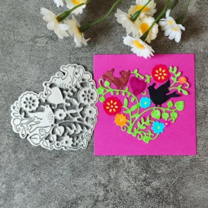 Sumflying Heart-shaped with flower bird Metal Cutting Dies – see size chart for dimensions – carbon steel die for scrapbooking