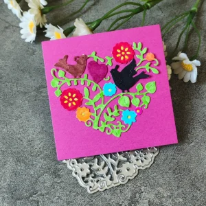 Detail view – Sumflying Heart-shaped with flower bird Metal Cutting Dies die-cut result on paper