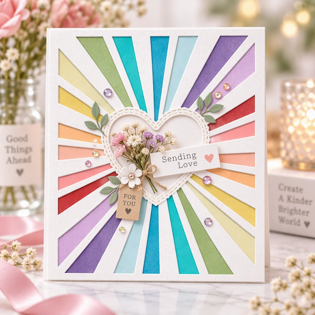 Sumflying Decorative Love Background Board Metal Cutting Dies Heart Sunburst Frame Card Realistic 01