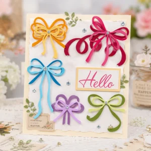Hello Colorful Bows Card Realistic 01