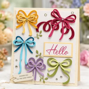 Hello Colorful Bows Card Realistic 02