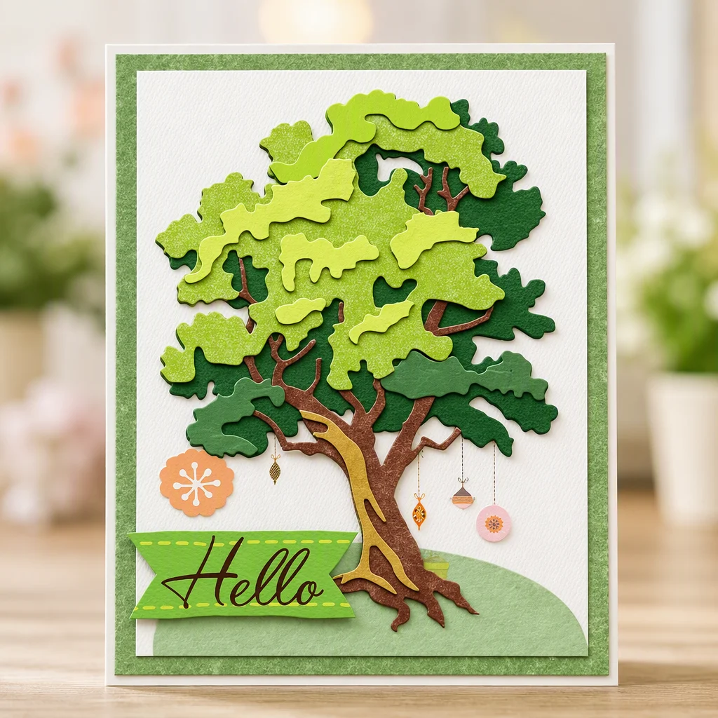 Sumflying Big Tree Metal Cutting Dies Hello Oak Tree Card Realistic 02
