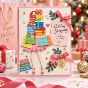 Holiday Shopping Girl Gifts Card Realistic 01