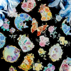 Sumflying Rose Holographic Clear Transparent Stickers - Window, Moon, Butterfly, Bottle