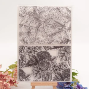 Large flower leaf background Stamp Set - size chart | clear stamp