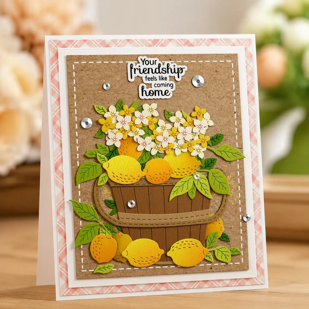 Sumflying Lemons in a Bucket Metal Cutting Dies Lemon Basket Friendship Card Realistic 02