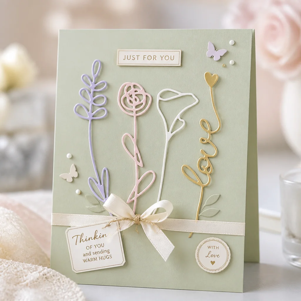 Flowers Plant Lines Metal Cutting Dies Line Flower Bouquet Card Pastel 01