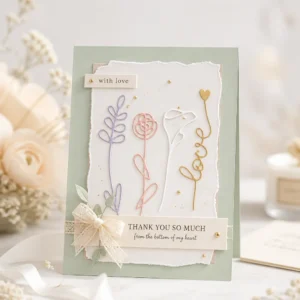 Line Flower Bouquet Card Pastel 02
