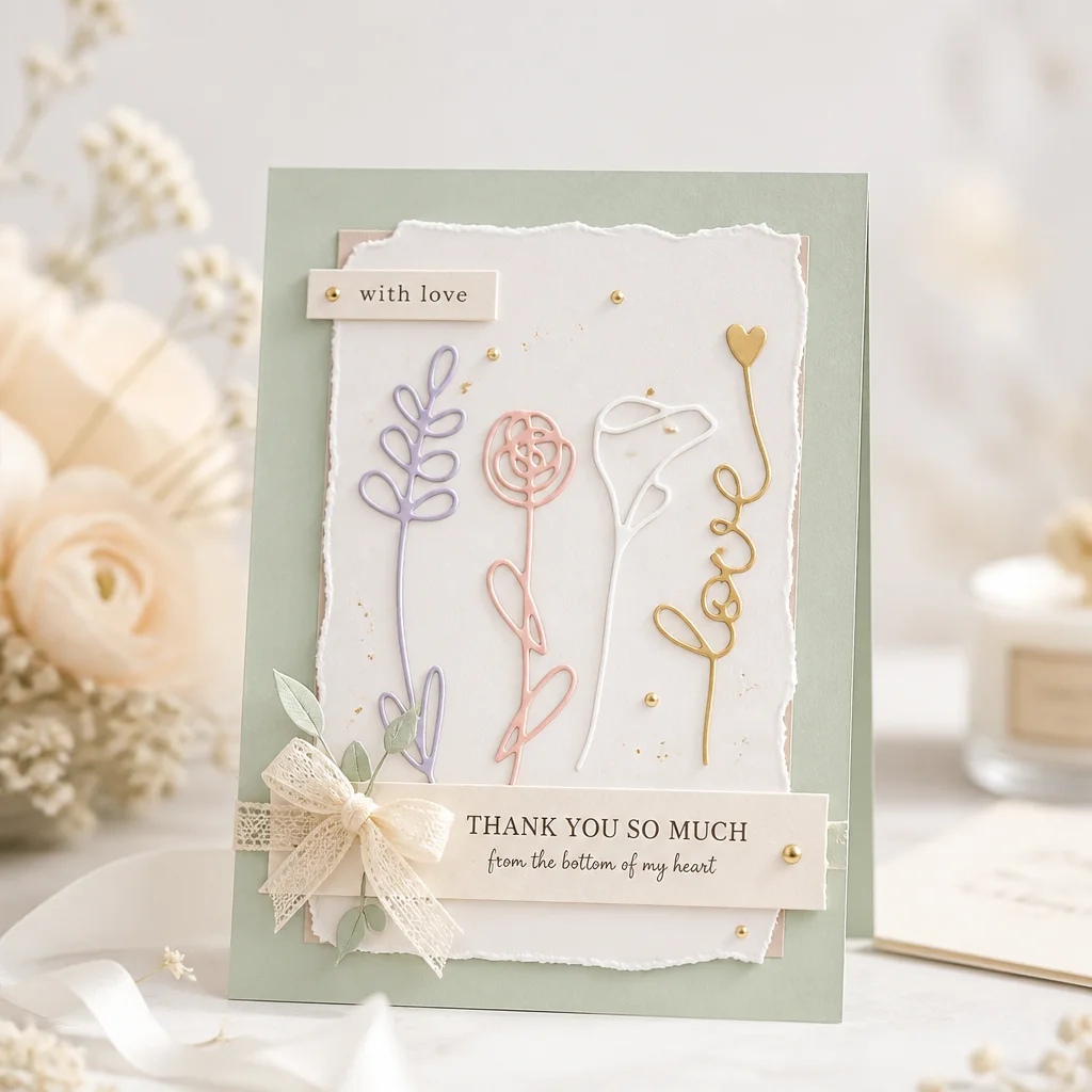 Flowers Plant Lines Metal Cutting Dies Line Flower Bouquet Card Pastel 02